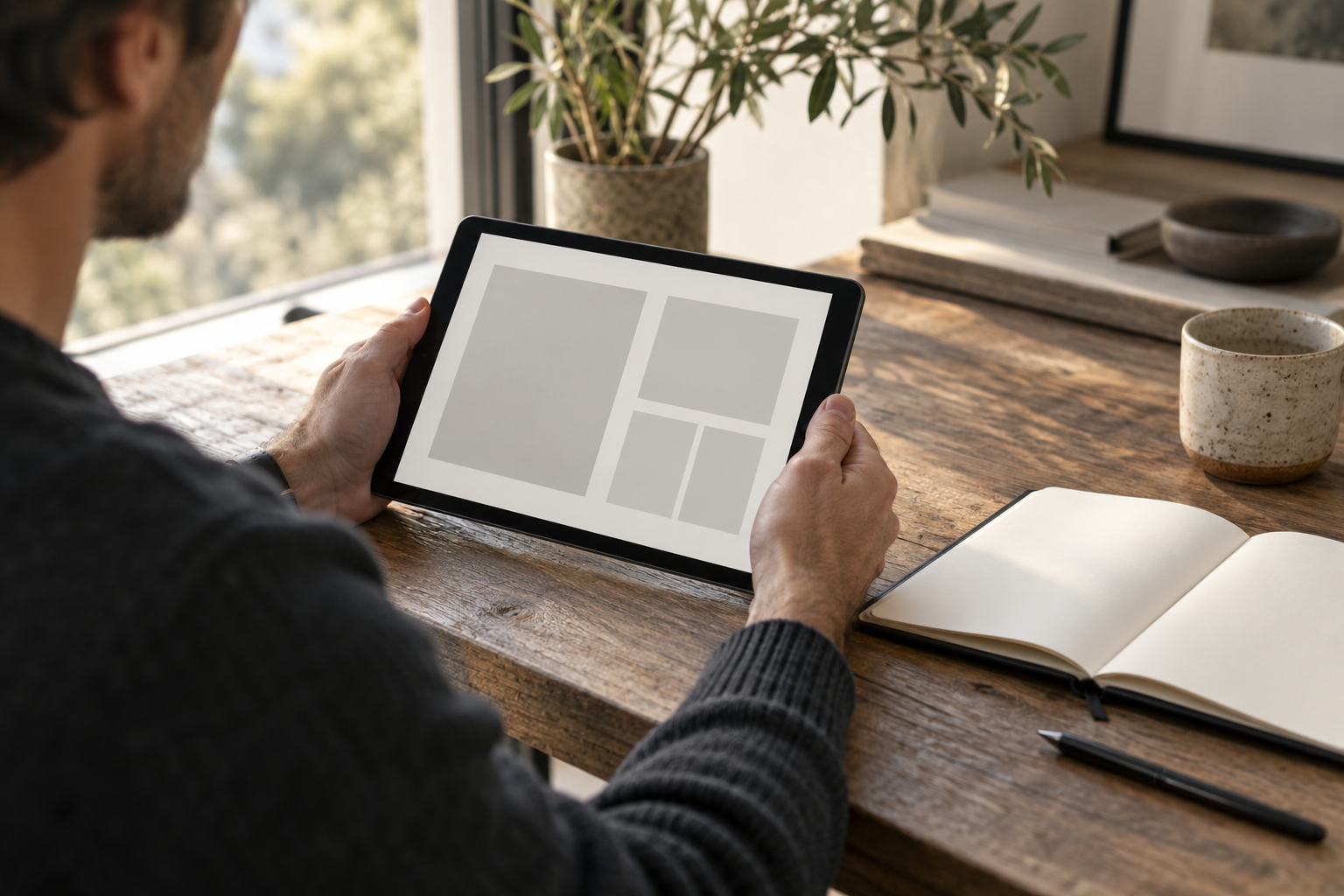 Reading on a tablet in a bright space