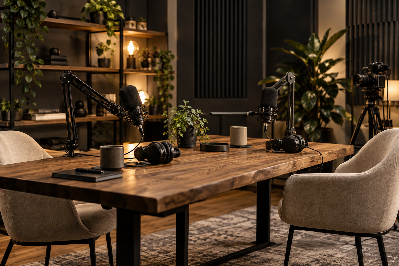 Microphones in a podcast studio